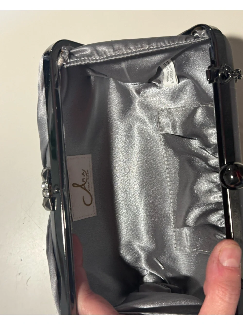 Aria Gunmetal Satin Evening Clutch with Chain